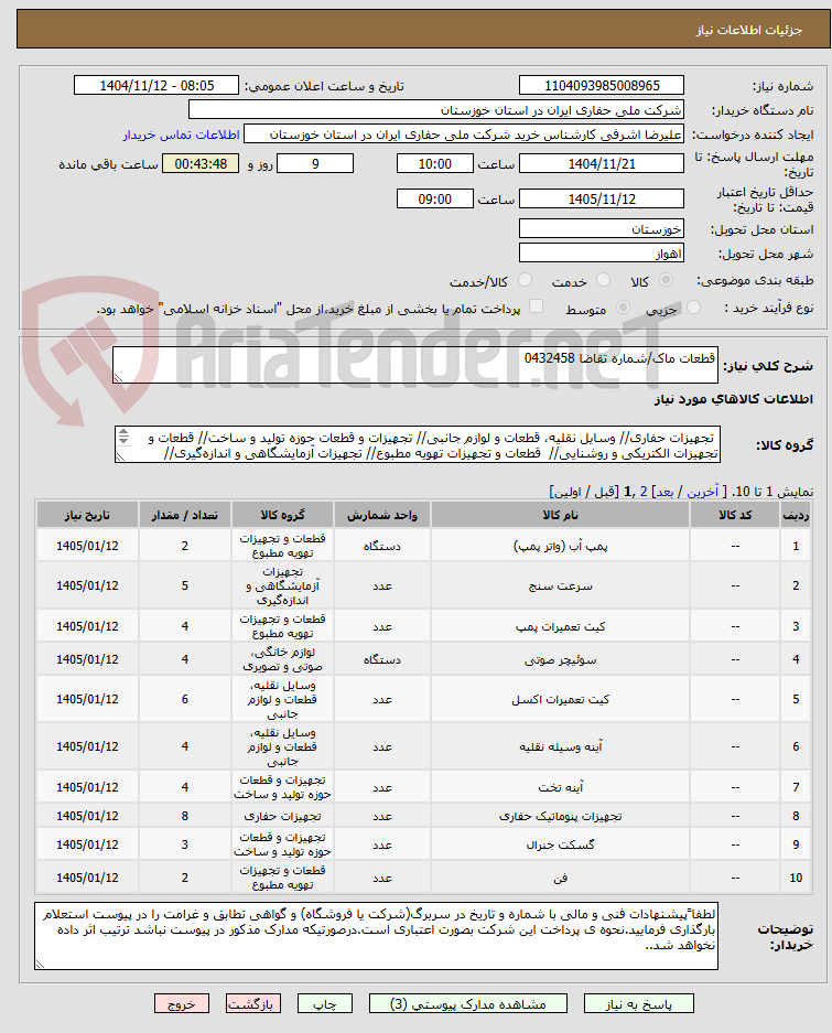 تصویر کوچک آگهی قطعات ماک/شماره تقاضا 0432458