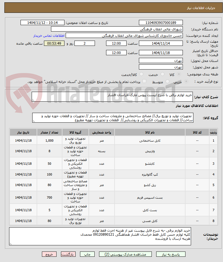 تصویر کوچک آگهی خرید لوازم برقی با شرح لیست پیوس مارک خراسان افشار