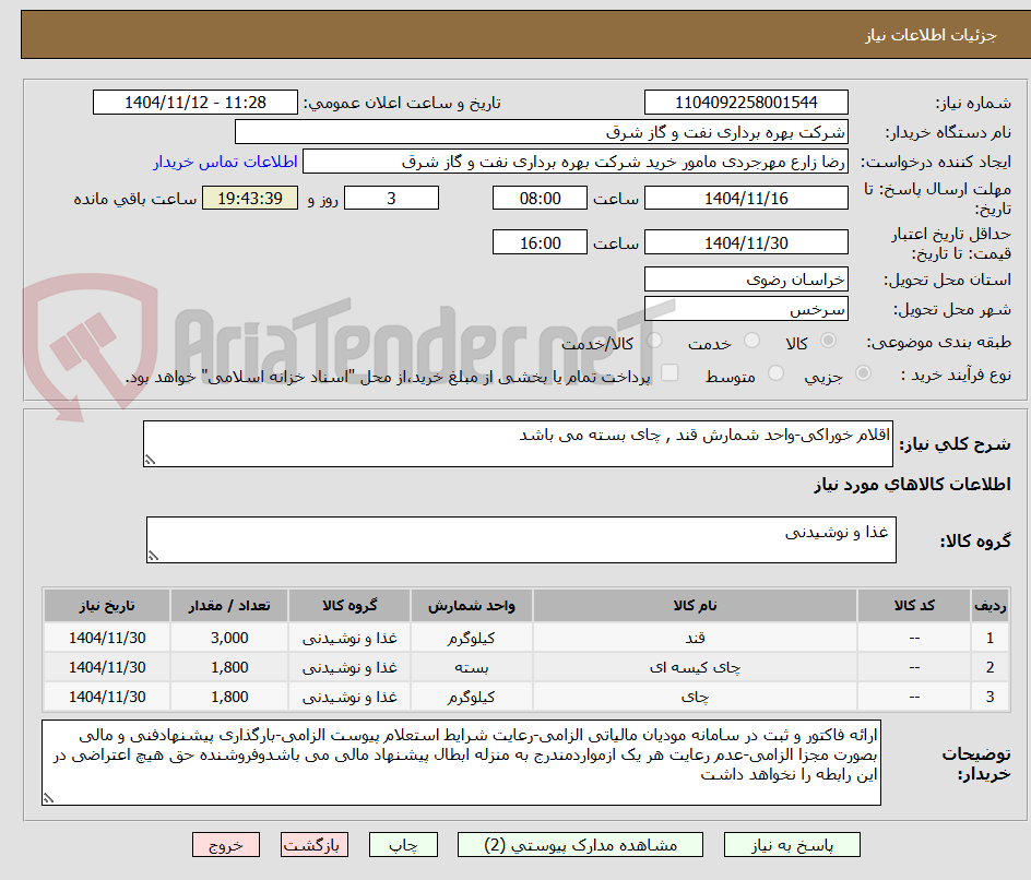 تصویر کوچک آگهی اقلام خوراکی-واحد شمارش قند , چای بسته می باشد