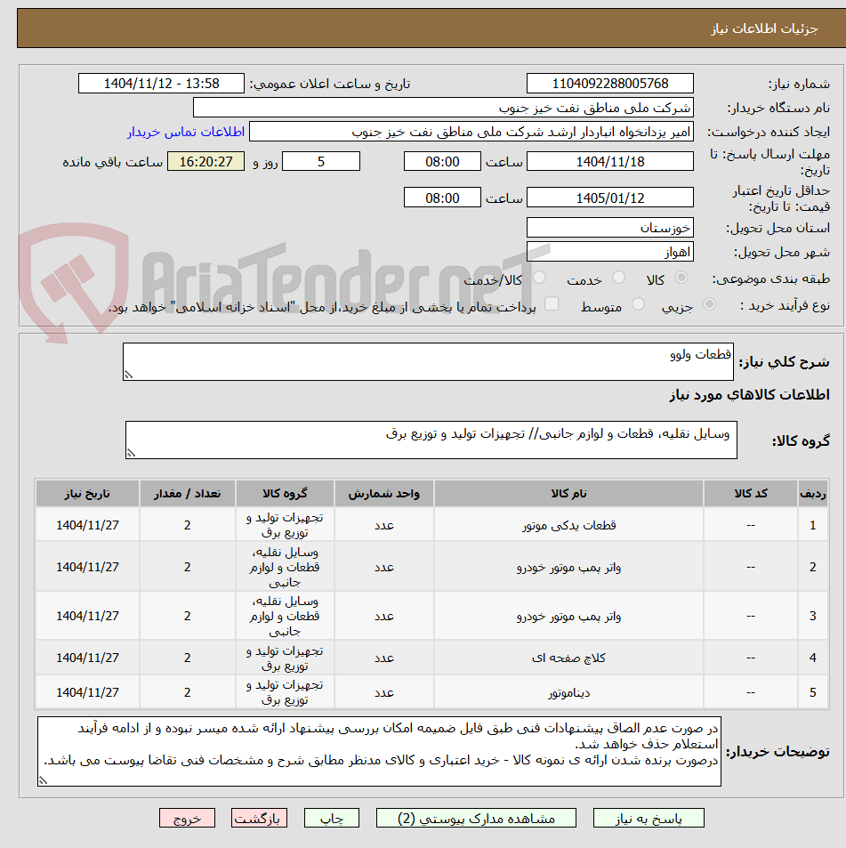 تصویر کوچک آگهی قطعات ولوو