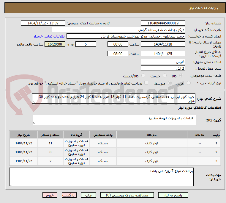 تصویر کوچک آگهی خرید کولر ایرانی جهت مناطق گرمسیری تعداد 11 کولر 18 هزار تعداد 8 کولر 24 هزار و تعداد دو عدد کولر 30 هزار