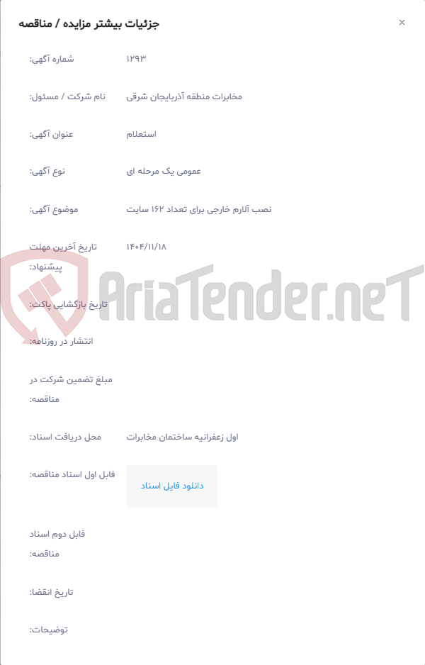 تصویر کوچک آگهی نصب آلارم خارجی برای تعداد 162 سایت