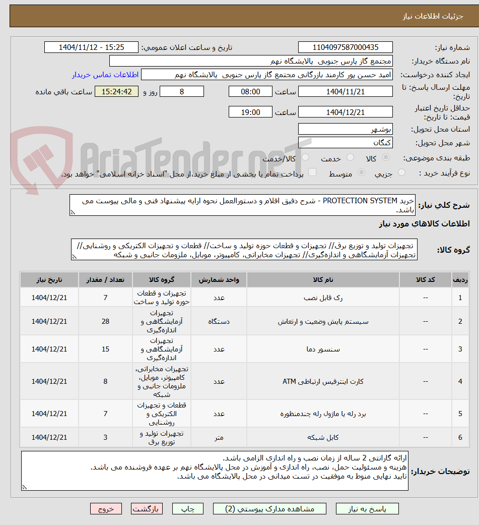 تصویر کوچک آگهی خرید PROTECTION SYSTEM - شرح دقیق اقلام و دستورالعمل نحوه ارایه پیشنهاد فنی و مالی پیوست می باشد.