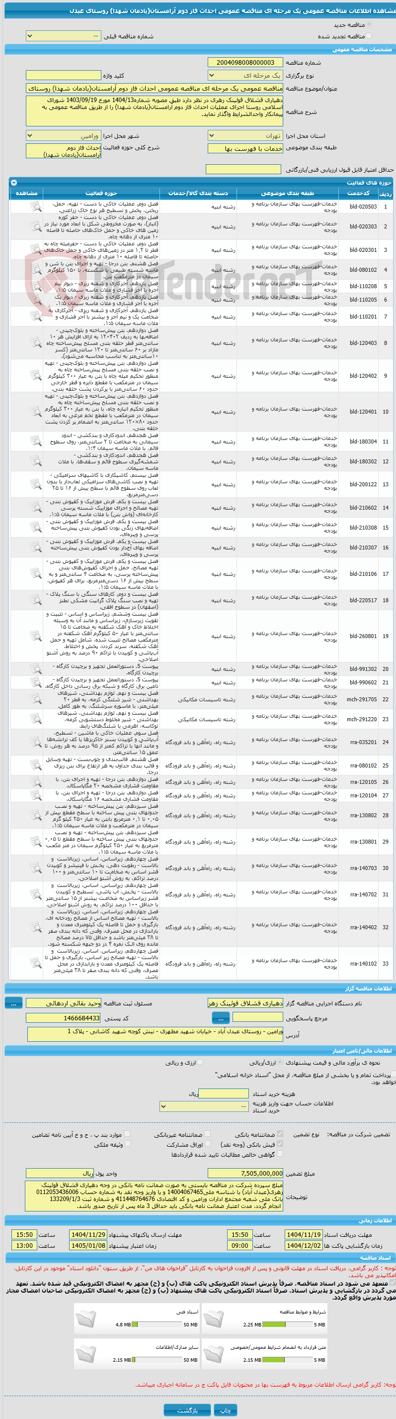 تصویر کوچک آگهی مناقصه عمومی یک مرحله ای مناقصه عمومی احداث فاز دوم آرامستان(یادمان شهدا) روستای عبدل