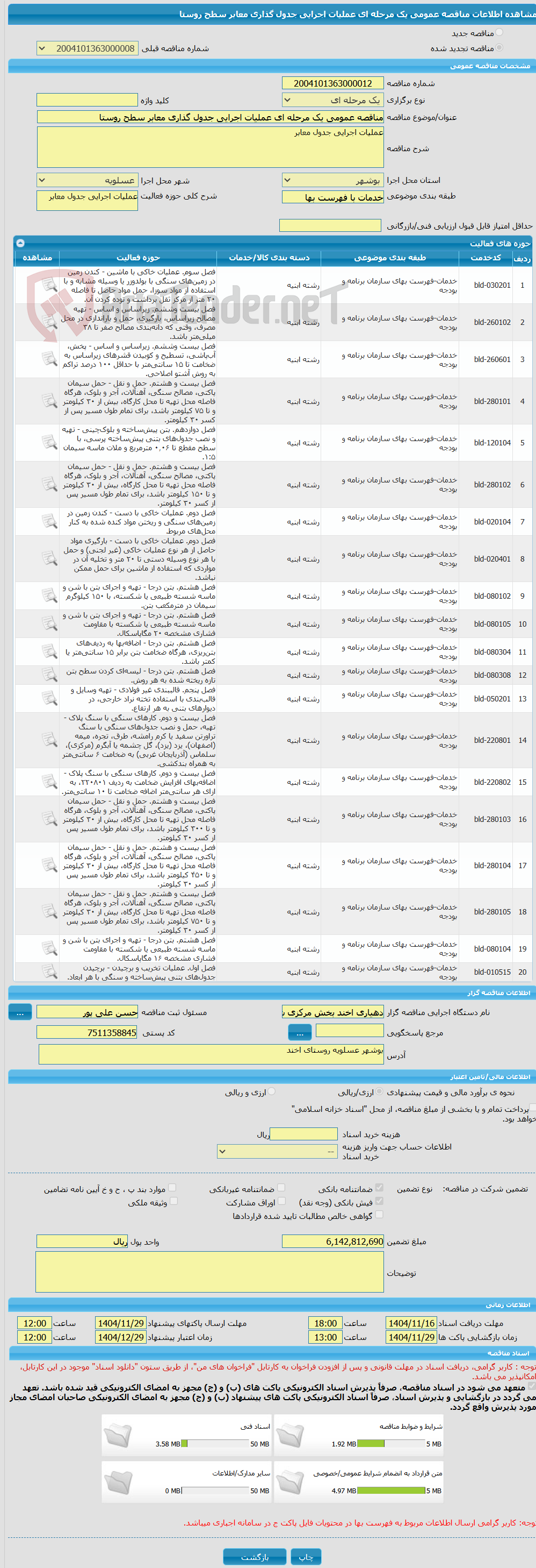 تصویر کوچک آگهی مناقصه عمومی یک مرحله ای عملیات اجرایی جدول گذاری معابر سطح روستا