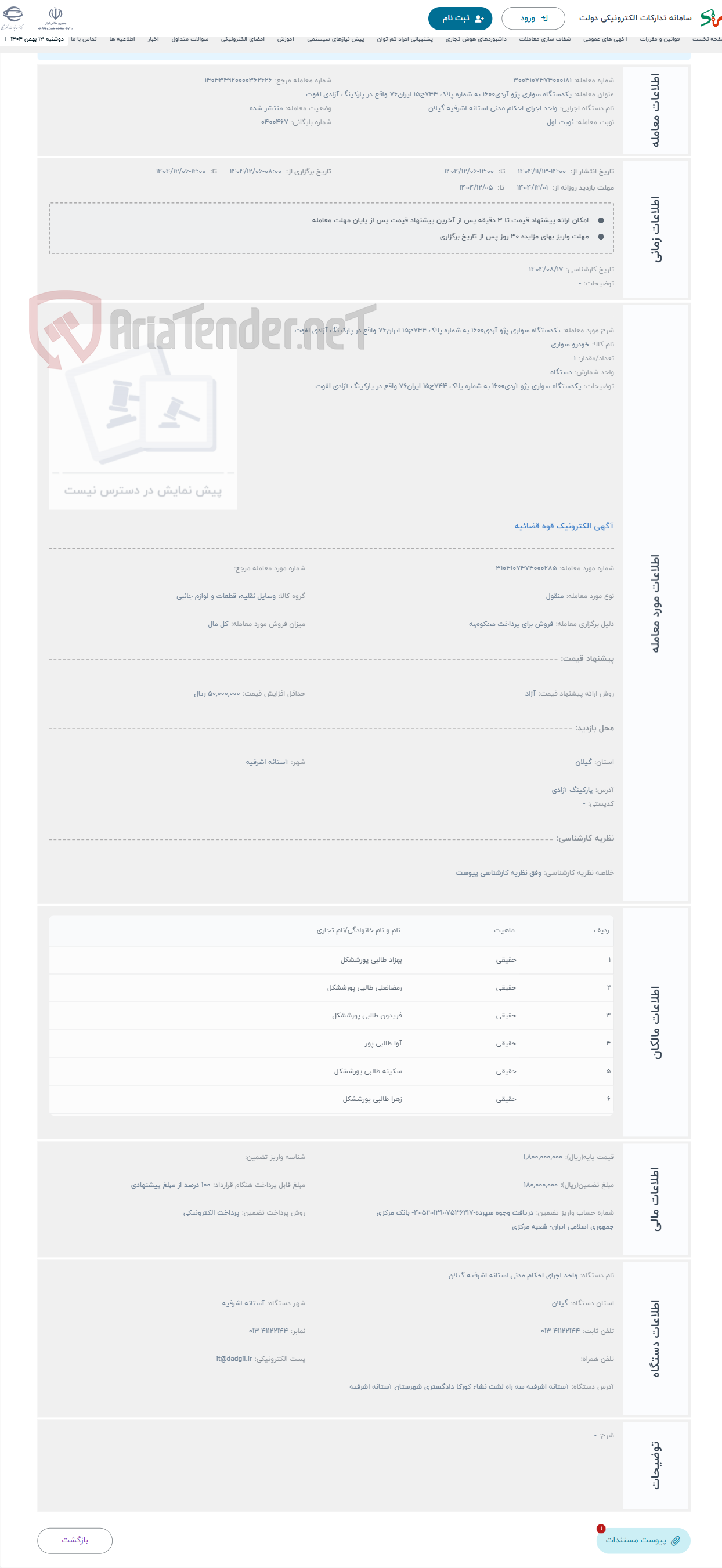 تصویر کوچک آگهی حراج یکدستگاه سواری پژو آردی1600 به شماره پلاک 744ج15 ایران76 واقع در پارکینگ آزادی لفوت