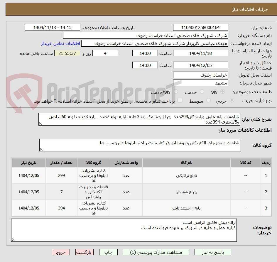تصویر کوچک آگهی تابلوهای راهنمایی ورانندگی299عدد چراغ چشمک زن 3خانه باپایه لوله 7عدد . پایه 3متری لوله 60سانتی و1/5متری 394عدد