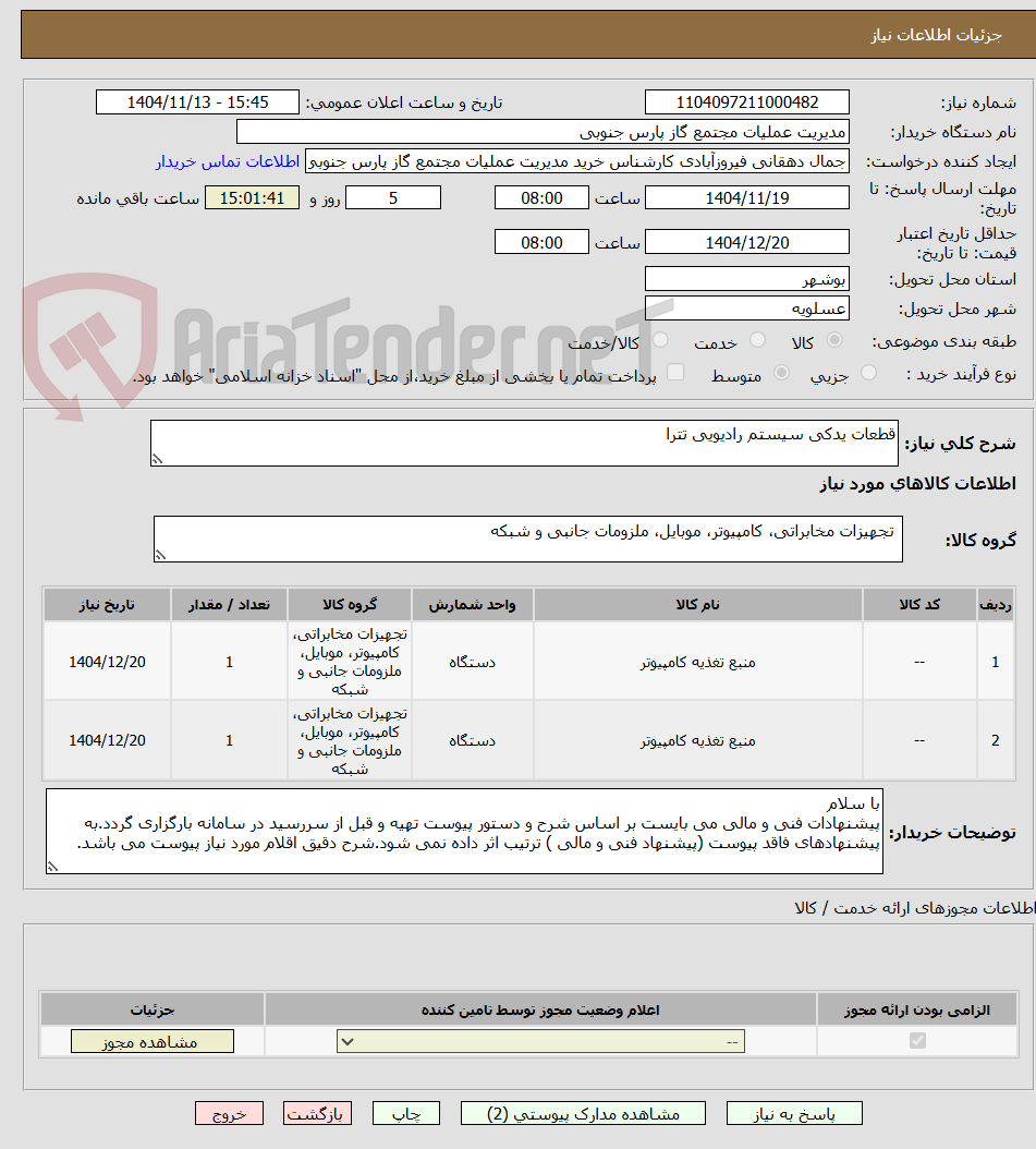 تصویر کوچک آگهی قطعات یدکی سیستم رادیویی تترا 