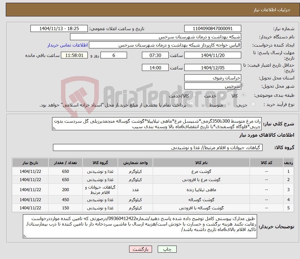 تصویر کوچک آگهی نیاز کالا-ران مرغ متوسط 300تا350گرمی*شنیسل مرغ*ماهی تیلاپیلا*گوشت گوساله منجمدبرزیلی گل سردست بدون چربی*قلوگاه گوسفندی*با تاریخ انتقضای6ماه بالا وبسته بندی سیب 