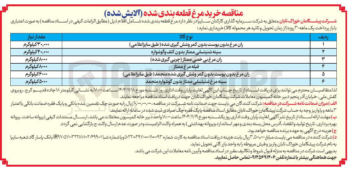 تصویر کوچک آگهی خرید ران مرغ بدون پوست بدون کمر و شش گیری شده منجمد طبق سایز اعلامی