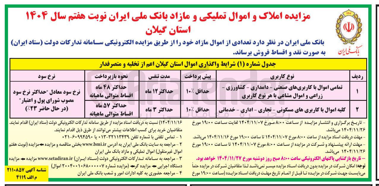تصویر کوچک آگهی فروش املاک و اموال تملیکی و مازاد