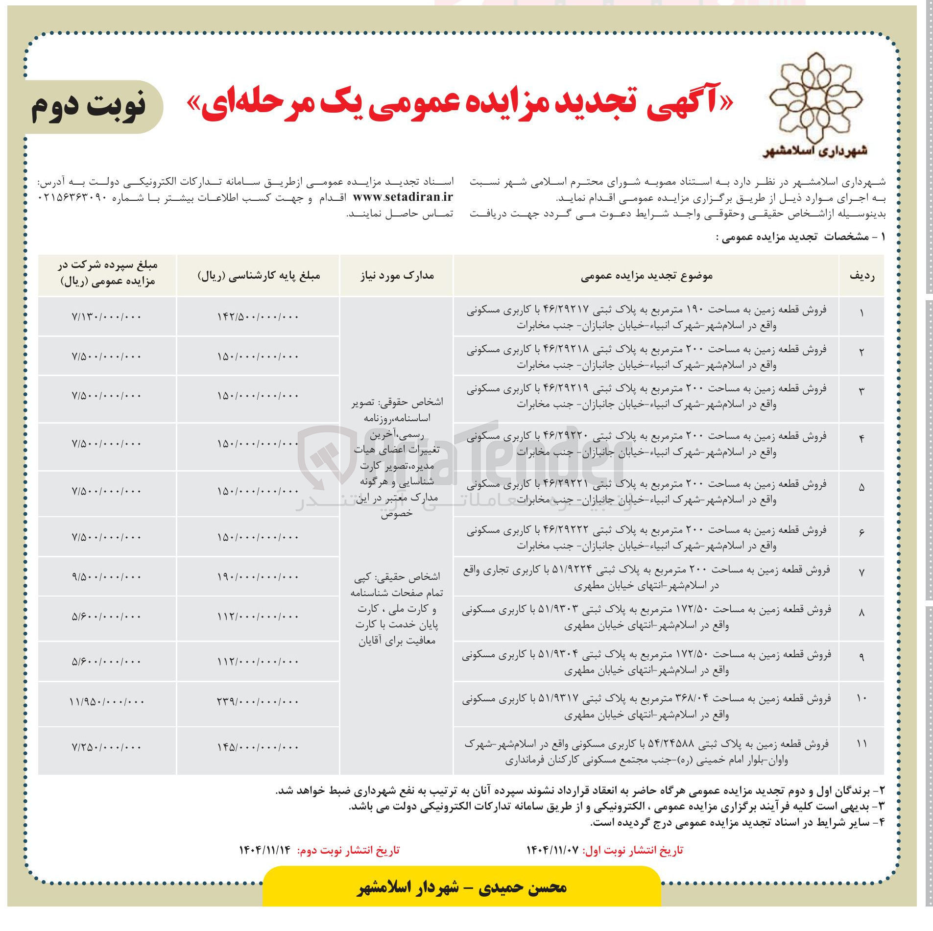 تصویر کوچک آگهی فروش قطعات زمین