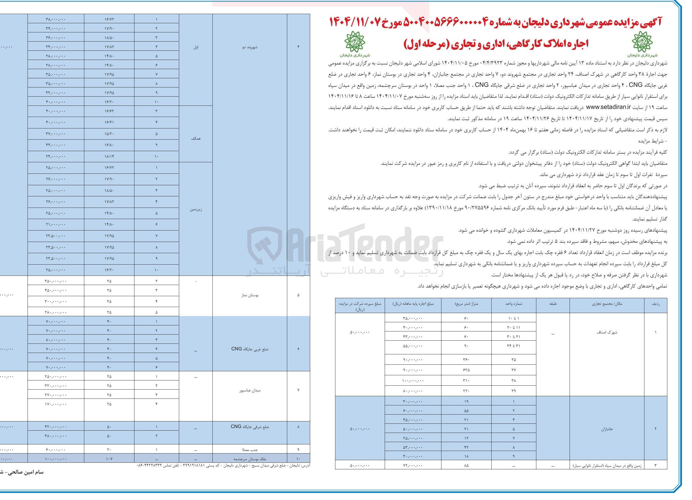 تصویر کوچک آگهی اجاره املاک کارگاهی اداری و تجاری 