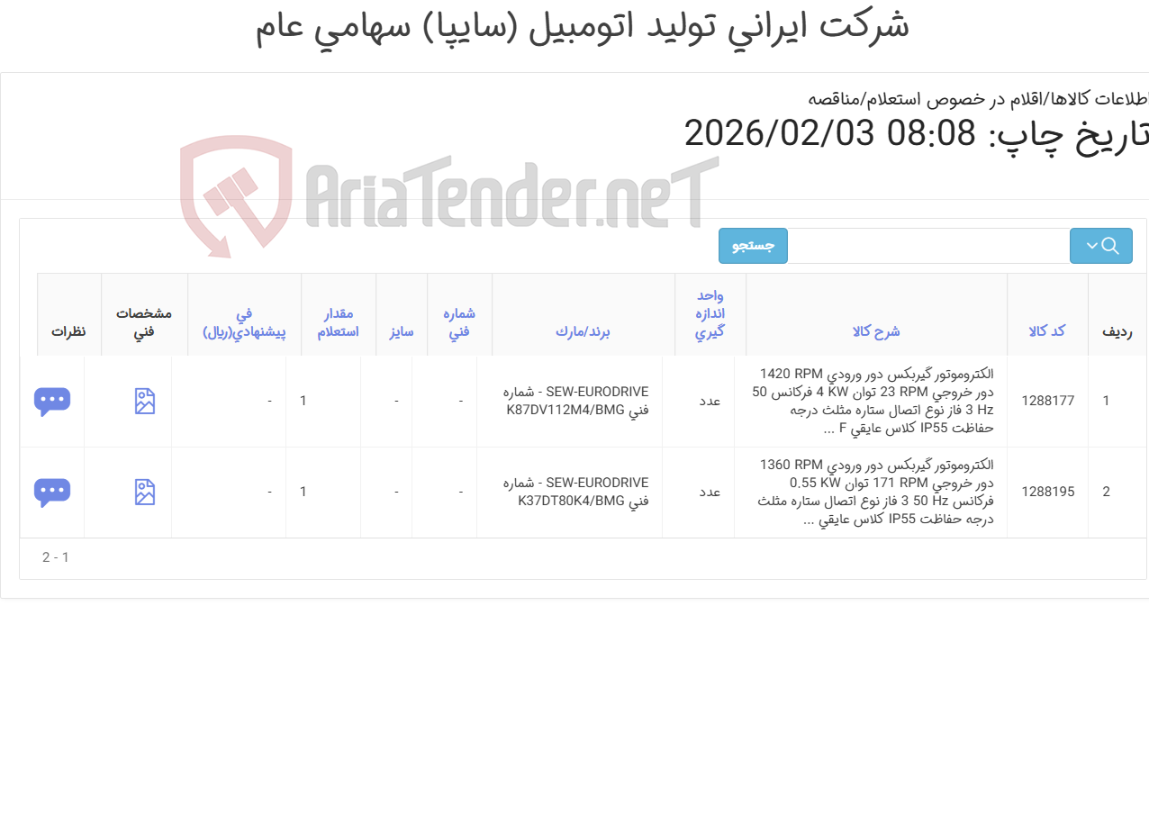 تصویر کوچک آگهی تأمین الکتروموتور گیربکس