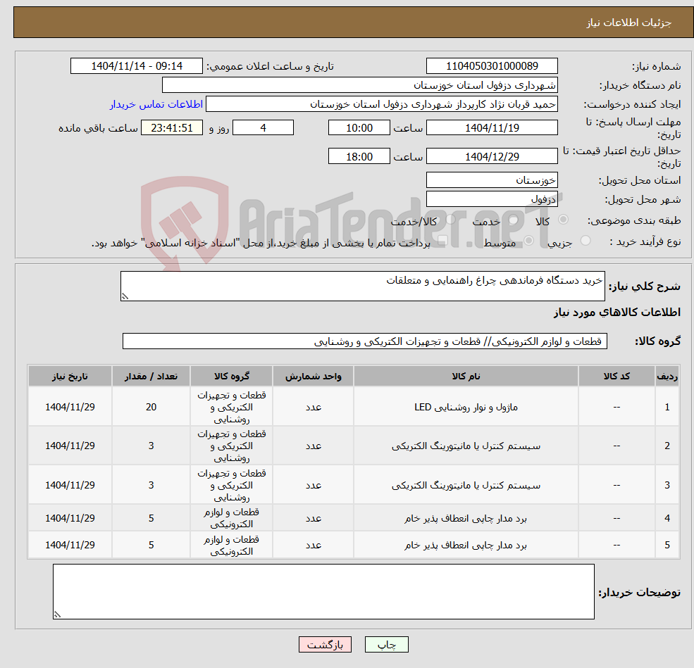 تصویر کوچک آگهی نیاز کالا-خرید دستگاه فرماندهی چراغ راهنمایی و متعلقات