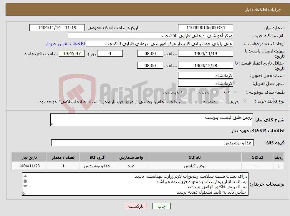 تصویر کوچک آگهی نیاز کالا-روغن طبق لیست پیوست