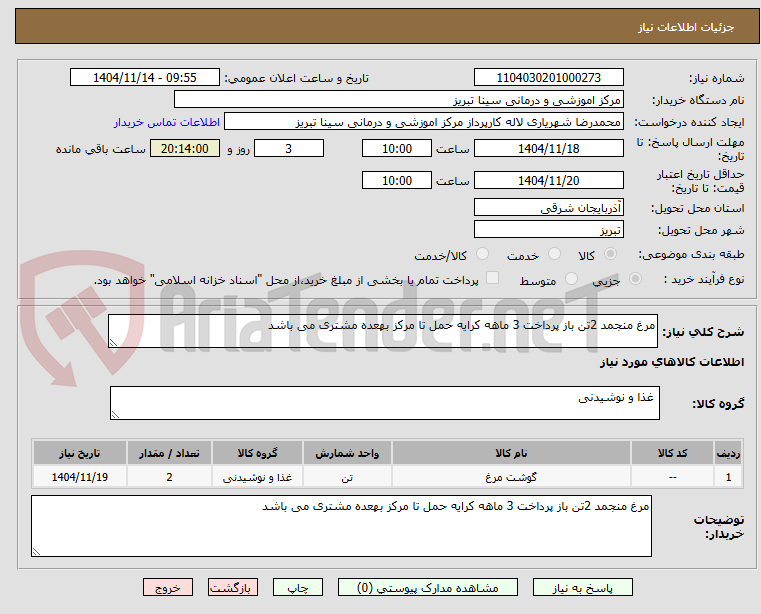 تصویر کوچک آگهی مرغ منجمد 2تن باز پرداخت 3 ماهه کرایه حمل تا مرکز بهعده مشتری می باشد