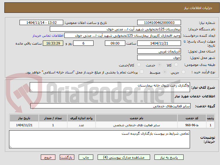 تصویر کوچک آگهی واگذاری رخت شوی خانه بیمارستان