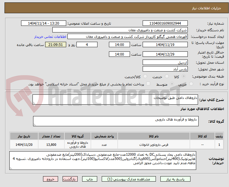تصویر کوچک آگهی داروهای دامی طبق توضیحات