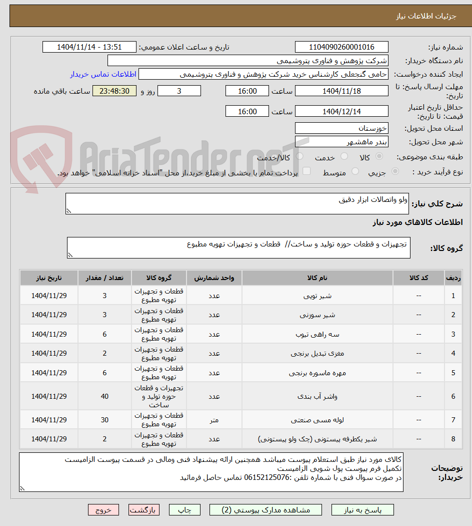 تصویر کوچک آگهی ولو واتصالات ابزار دقیق