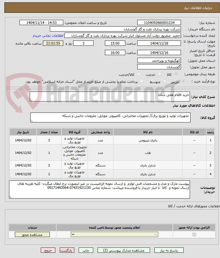 تصویر کوچک آگهی خرید اقلام هلی شات