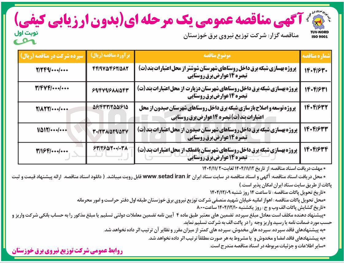تصویر کوچک آگهی پروژه بهسازی شبکه برق داخل روستاها