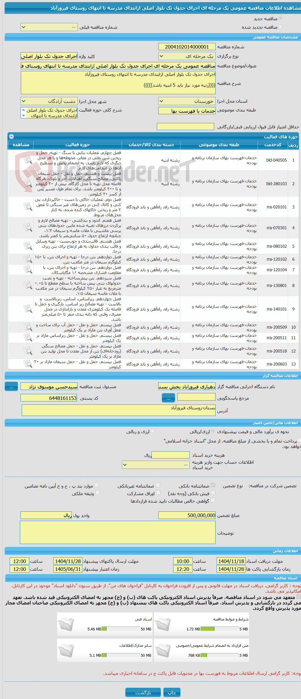 تصویر کوچک آگهی مناقصه عمومی یک مرحله ای اجرای جدول تک بلوار اصلی ازابتدای مدرسه تا انتهای روستای فیروزآباد