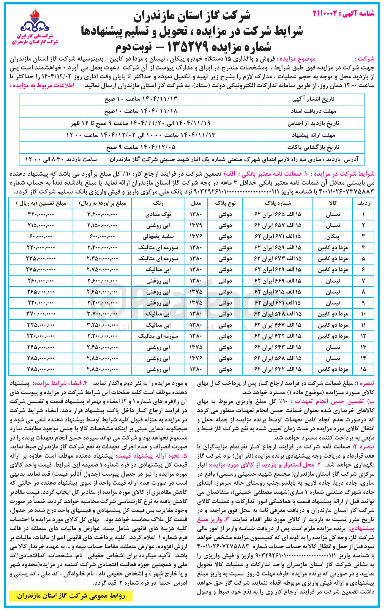 تصویر کوچک آگهی  فروش و واگذاری ۱۵ دستگاه خودرو پیکان ، نیسان و مزدا دو کابین
