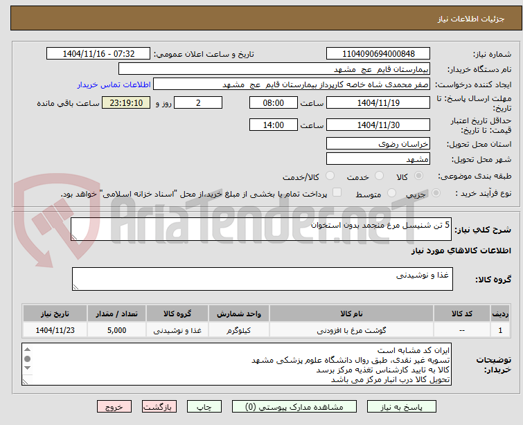تصویر کوچک آگهی 5 تن شنیسل مرغ منجمد بدون استخوان