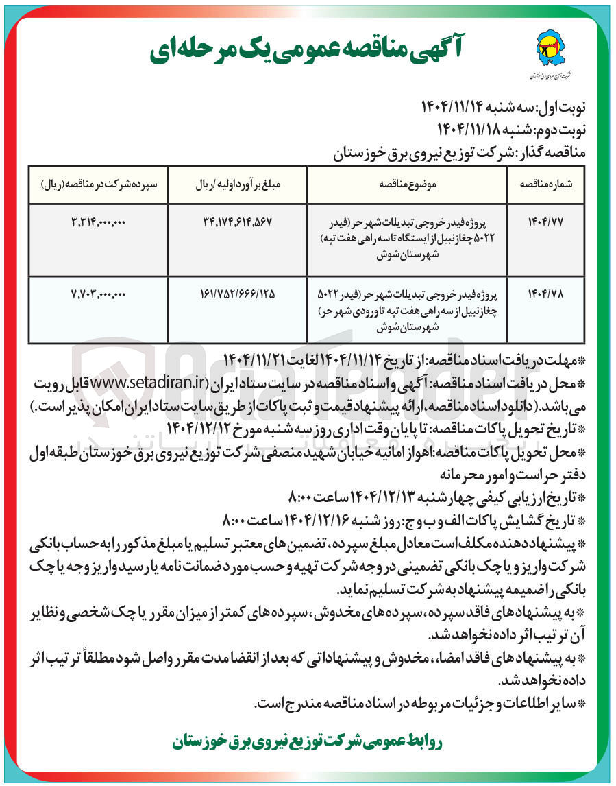 تصویر کوچک آگهی پروژه فیدر خروجی تبدیلات شهر حر فیدر ۵۰۲۲ چغازنبیل