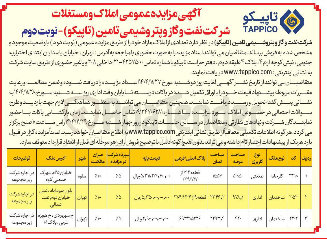 تصویر کوچک آگهی تعدادی از املاک مازاد