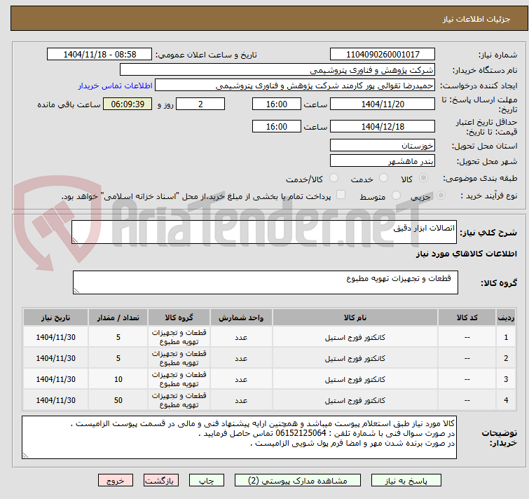 تصویر کوچک آگهی اتصالات ابزار دقیق