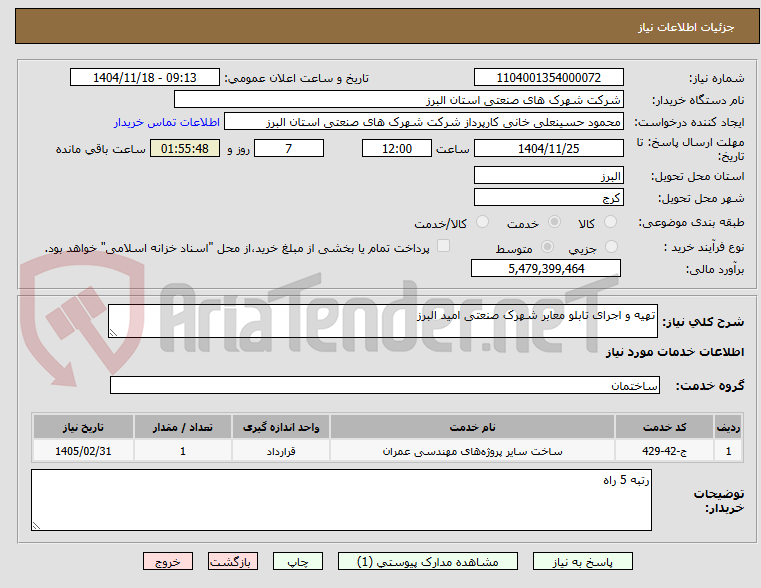 تصویر کوچک آگهی تهیه و اجرای تابلو معابر شهرک صنعتی امید البرز