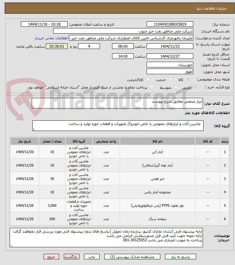 تصویر کوچک آگهی ابزار صنعتی مطابق شرح پیوست