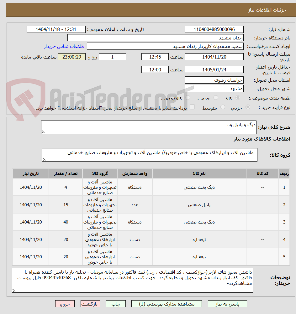 تصویر کوچک آگهی دیگ و پاتیل و..