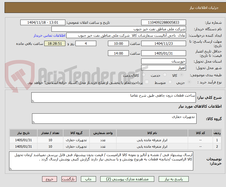 تصویر کوچک آگهی ساخت قطعات درون چاهی طبق شرح تقاضا