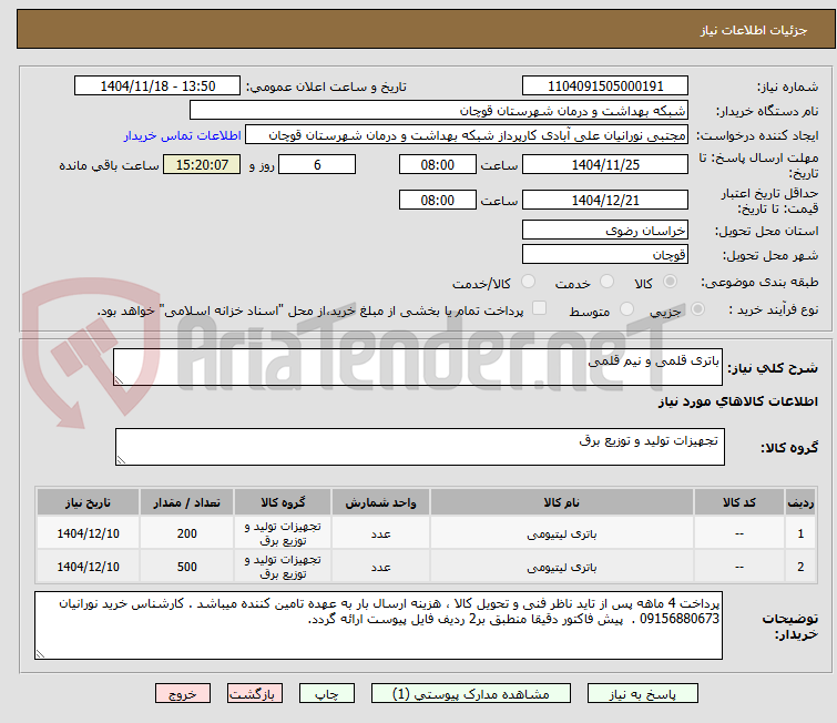 تصویر کوچک آگهی باتری قلمی و نیم قلمی