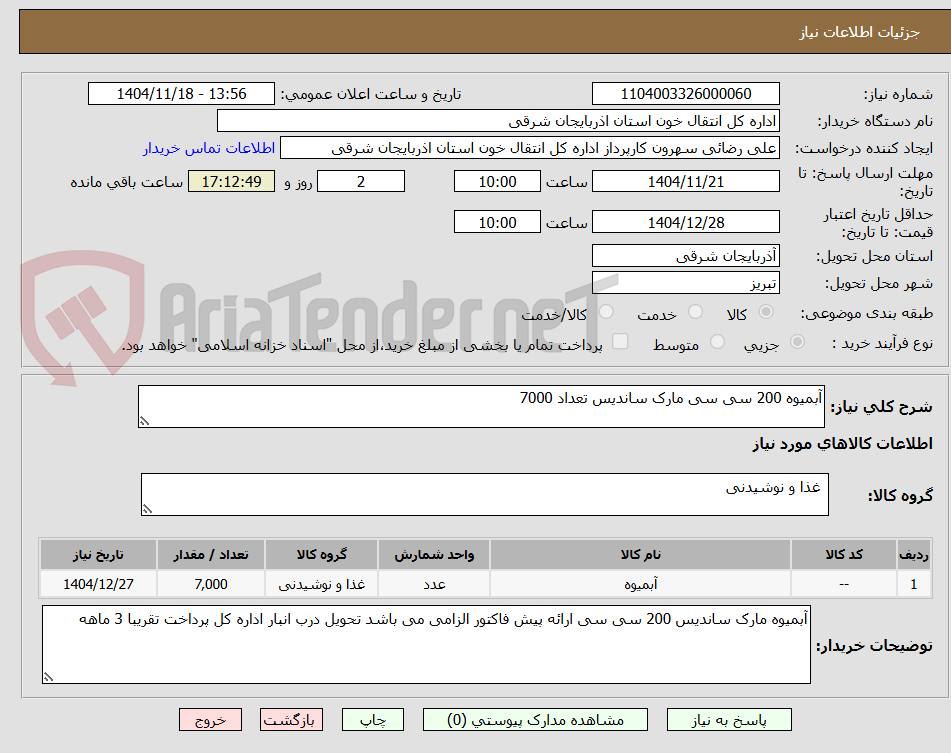 تصویر کوچک آگهی آبمیوه 200 سی سی مارک ساندیس تعداد 7000