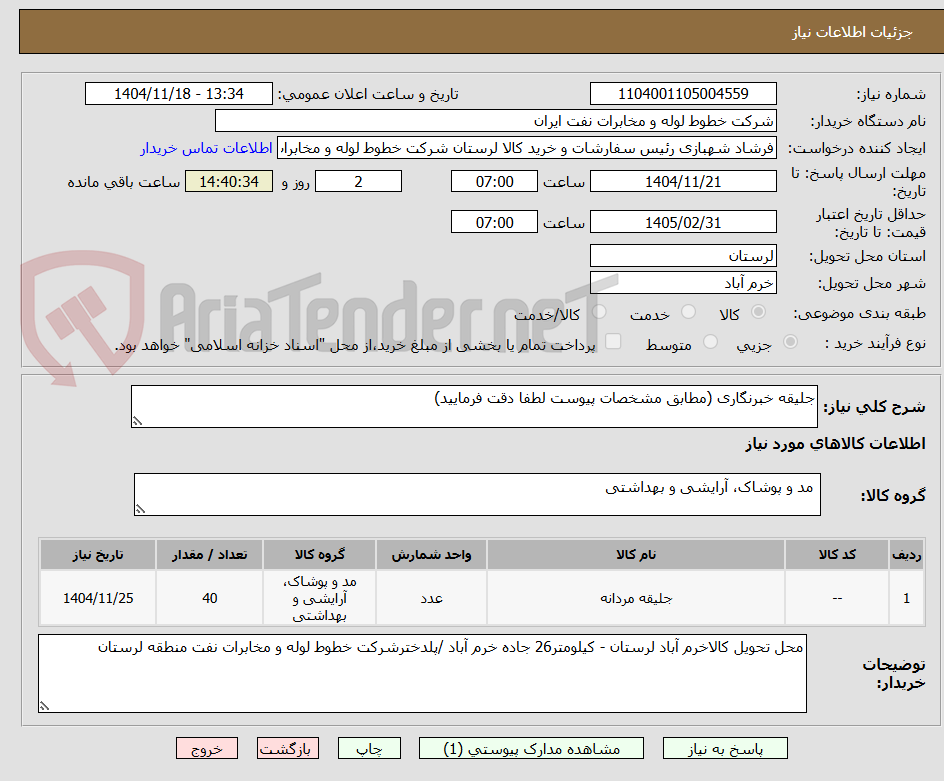 جلیقه خبرنگاری (مطابق مشخصات پیوست لطفا دقت فرمایید)