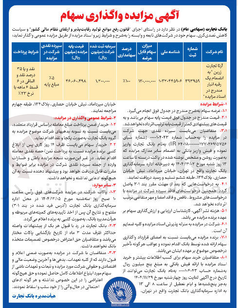 تصویر کوچک آگهی فروش سهام