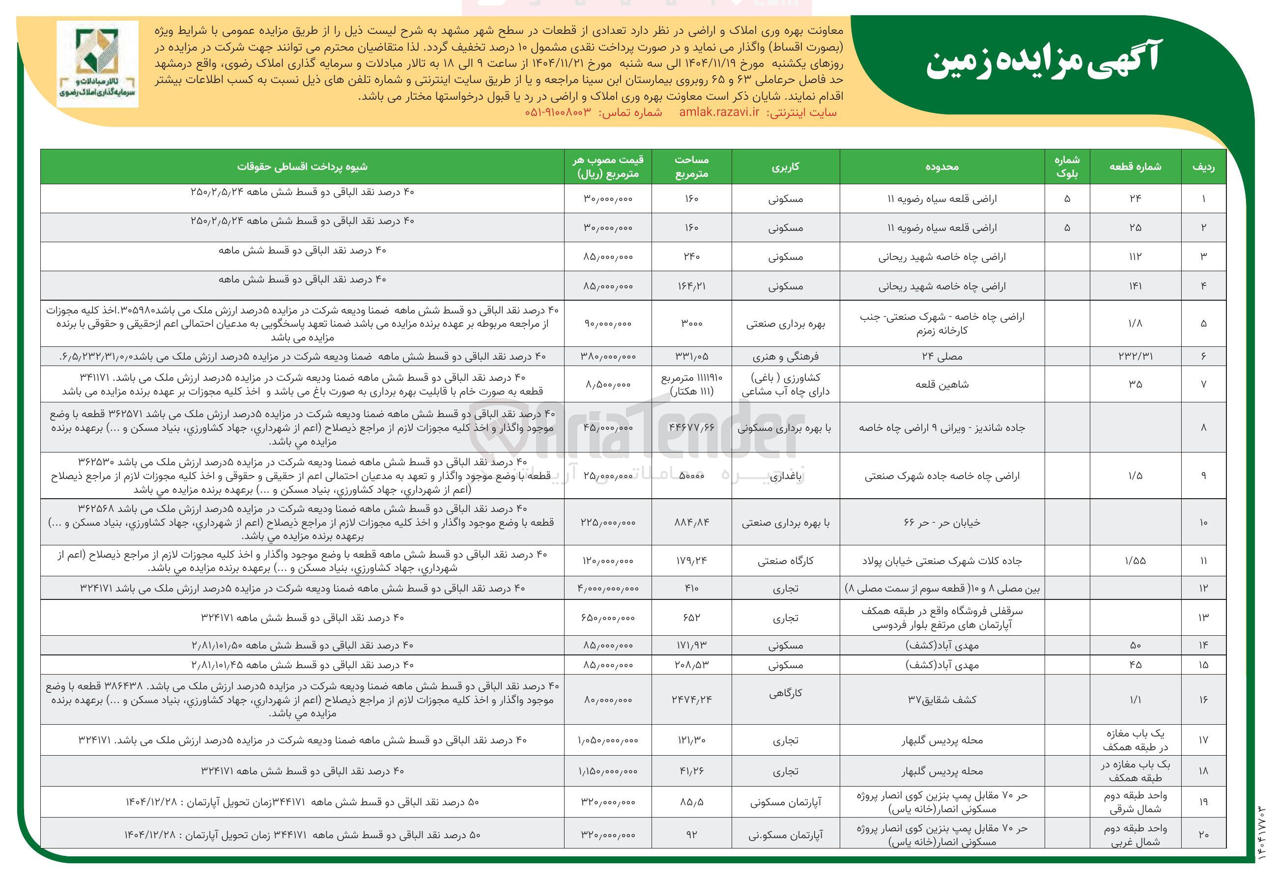 تصویر کوچک آگهی  مزایده زمین 
