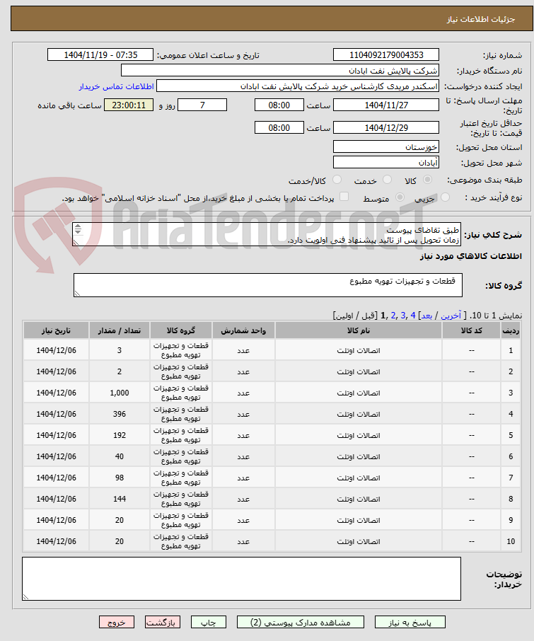 تصویر کوچک آگهی طبق تقاضای پیوست
زمان تحویل پس از تائید پیشنهاد فنی اولویت دارد.
مریدی53182231
