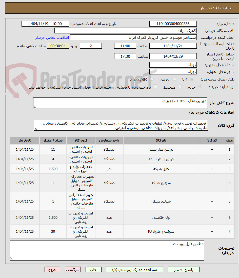 تصویر کوچک آگهی دوربین مداربسته + تجهیزات