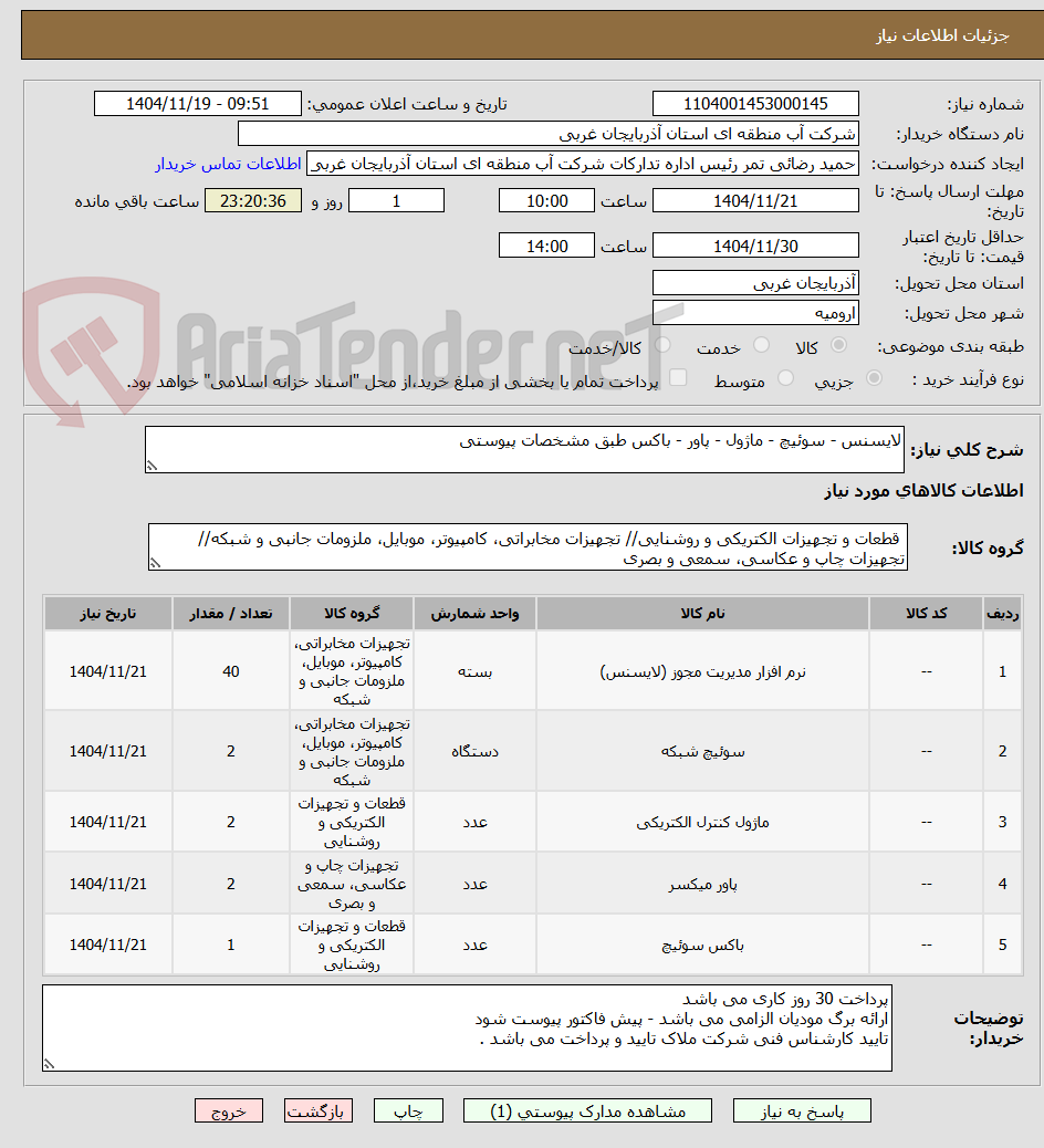 تصویر کوچک آگهی لایسنس - سوئیچ - ماژول - پاور - باکس طبق مشخصات پیوستی 
