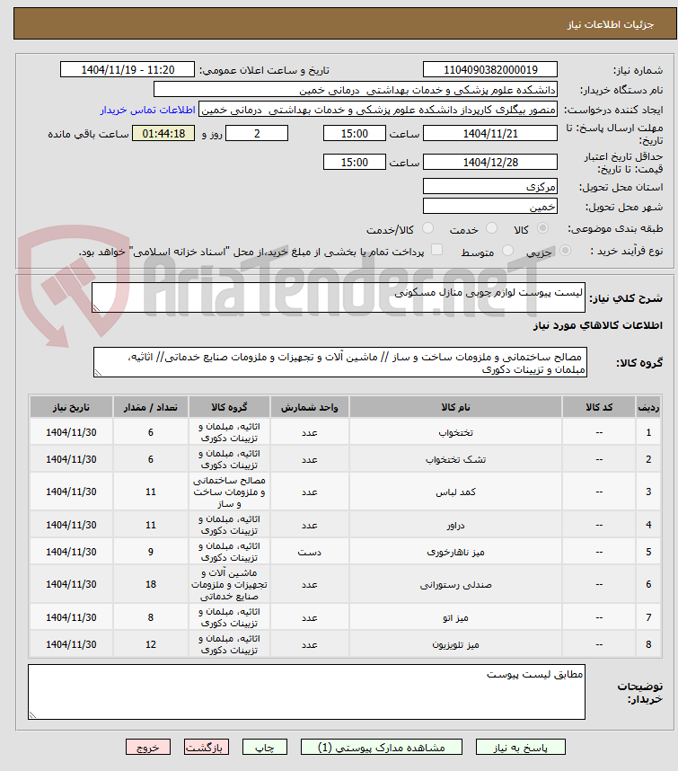 تصویر کوچک آگهی لیست پیوست لوازم چوبی منازل مسکونی