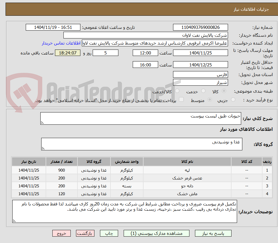 تصویر کوچک آگهی حبوبات طبق لیست پیوست