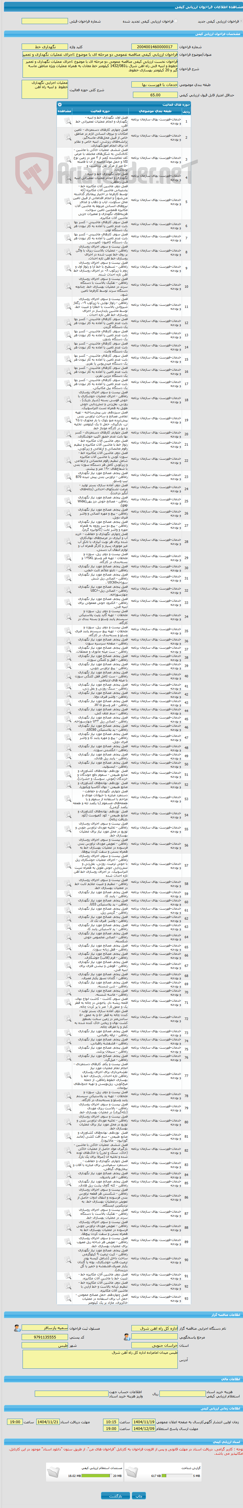 تصویر کوچک آگهی فراخوان ارزیابی کیفی مناقصه عمومی دو مرحله ای با موضوع :اجرای عملیات نگهداری و تعمیر خطوط و ابنیه فنی راه آهن شرق