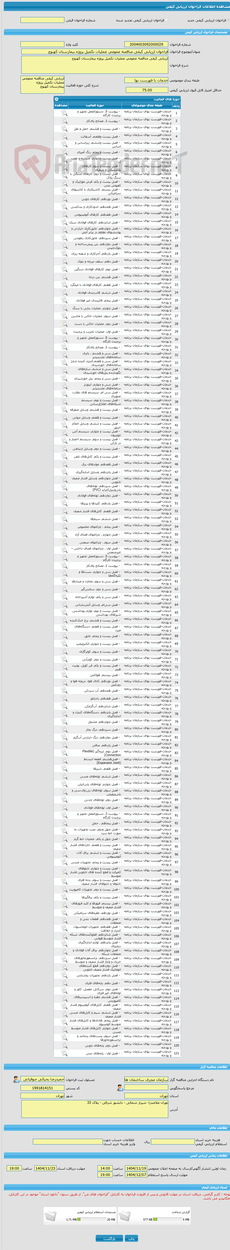 تصویر کوچک آگهی فراخوان ارزیابی کیفی مناقصه عمومی عملیات تکمیل پروژه بیمارستان کهنوج