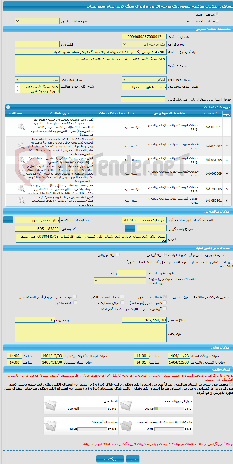 تصویر کوچک آگهی مناقصه عمومی یک مرحله ای پروژه اجرای سنگ فرش معابر شهر شباب