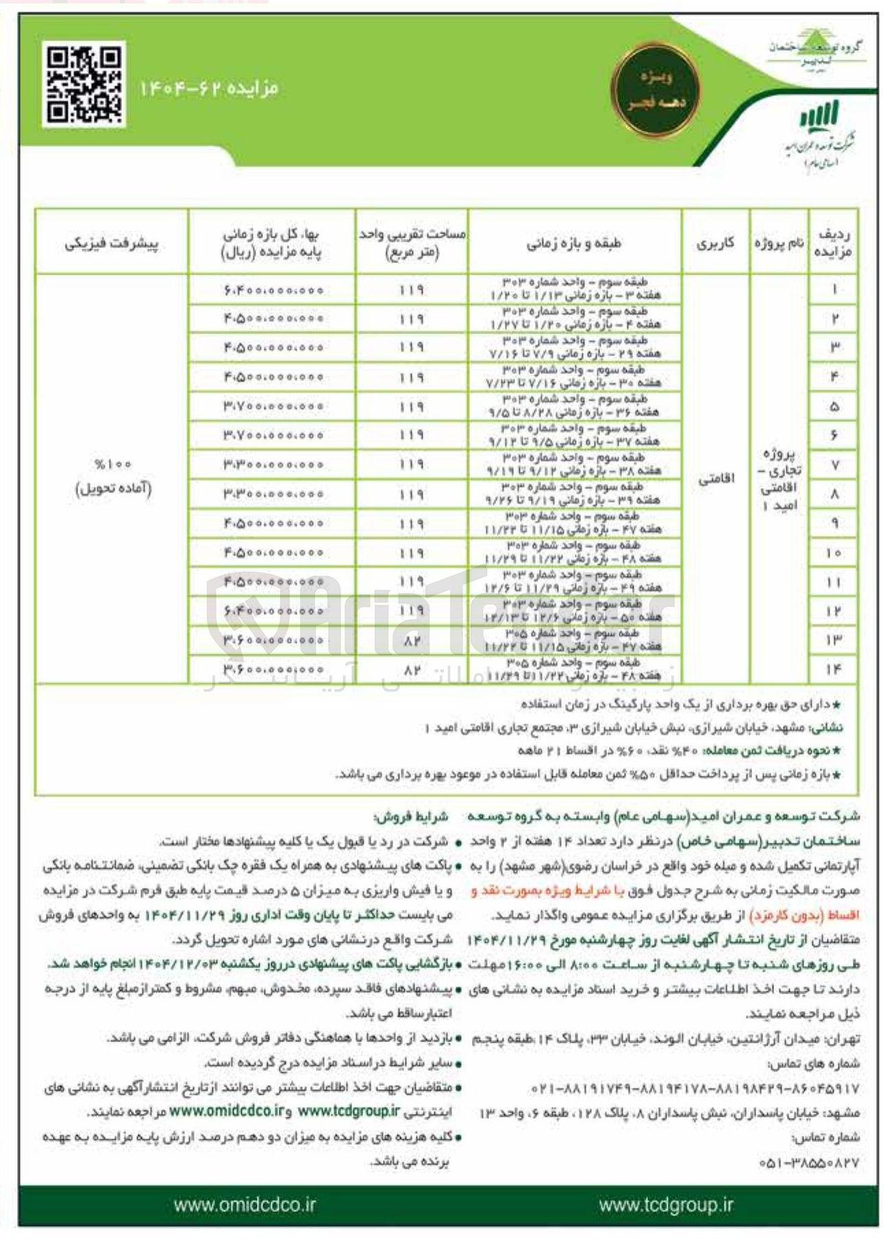 تصویر کوچک آگهی فروش تعداد ۱۴ هفته از ۲ واحد آپارتمانی تکمیل شده و میله